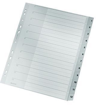 Leitz Zahlenregister DIN A4 Überbreite 250g/m² 1-12 Polypropylen grau