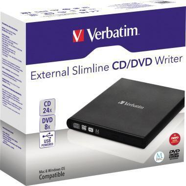 Verbatim Laufwerk extern Slimline CD/DVD 146 x 17 x 146 mm (B x H x T) USB 2.0 M-DISC Archivmedien Windows® Mac universell inkl. Schnellstartanleitung schwarz