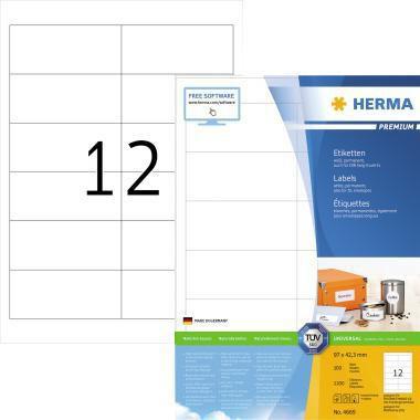 HERMA Universaletikett PREMIUM 97 x 42,3 mm (B x H) nicht wieder ablösbar Papier weiß 1.200 Etik./Pack.