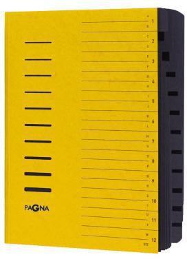 PAGNA Ordnungsmappe DIN A4 240g/m² Pressspankarton Farbe: gelb Farbe des Fächerblocks: schwarz 12 Fächer