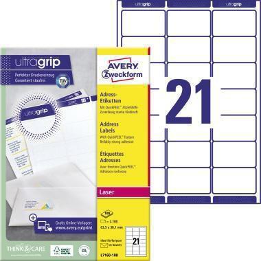 AVERY Zweckform Adressetikett ultragrip 63,5 x 38,1 mm (B x H) Papier weiß 2.100 Etik./Pack.