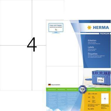 HERMA Universaletikett PREMIUM 105 x 148 mm (B x H) nicht wieder ablösbar Papier weiß 400 Etik./Pack.