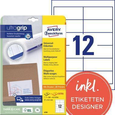 AVERY Zweckform Universaletikett ultragrip 97 x 42,3 mm (B x H) Papier weiß 360 Etik./Pack.