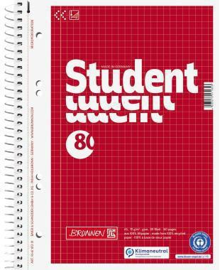 Brunnen Collegeblock Student Recycling DIN A5 kariert 70g/m² rot 80 Bl.