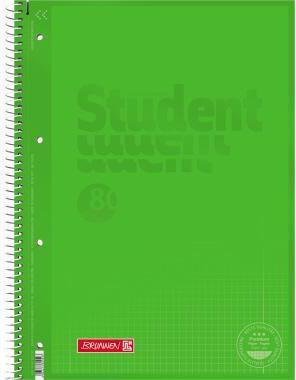 Brunnen Collegeblock Student Colour Code DIN A4 kariert mit Rand innen/außen 90g/m² kiwi grün 80 Bl.