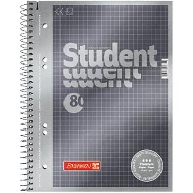 Brunnen Collegeblock Student Premium DIN A5 kariert 90g/m² anthrazit metallic 80 Bl.