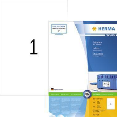 HERMA Universaletikett PREMIUM 210 x 297 mm (B x H) nicht wieder ablösbar Papier weiß 100 Etik./Pack.