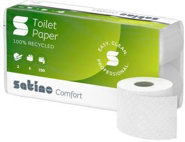 SATINO BY WEPA Toilettenpapier Comfort 2-lagig Papier 100 % recycelt hochweiß 250 Bl./Rl. 8 Rl./Pack.