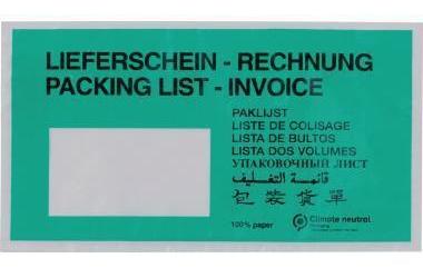 WIHEDÜ Dokumententasche Lieferschein-Rechnung mehrsprachig DIN lang 240 x 130 mm (B x H) Pergamynpapier grün 250 St./Pack.
