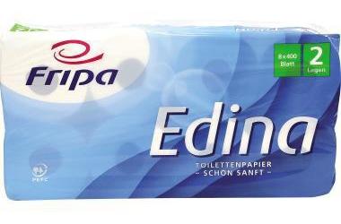 FRIPA Toilettenpapier Edina 2-lagig 100 % Zellstoff hochweiß 400 Bl./Rl. 8 Rl./Pack.