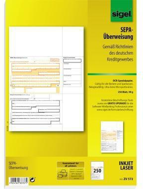 sigel Überweisung DIN A4 nicht selbstdurchschreibend 250 Bl./Pack.