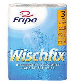 FRIPA Küchenrolle Wischfix 3-lagig 100 % Frischzellstoff hochweiß 2 Rl./Pack.