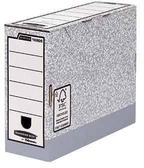Bankers Box Archivschachtel ® System 11,1 x 26,5 x 32,7 cm (B x H x T) DIN A4 mit Archivdruck Karton 100 % recycelt grau/weiß