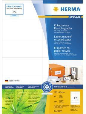HERMA Universaletikett Recycling 105 x 48 mm (B x H) nicht wieder ablösbar Papier 100 % recycelt naturweiß 960 Etik./Pack.