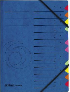 herlitz Ordnungsmappe Qualitiy DIN A4 255g/m² Karton Farbe: blau Farbe des Fächerblocks: bunt 12 Fächer