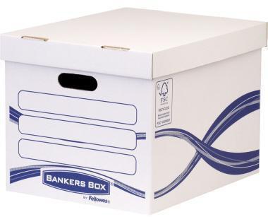 Bankers Box Archivschachtel ® Basic Standard 31,7 x 28,7 x 38,4 cm (B x H x T) DIN A4 mit Archivdruck Karton 100 % recycelt weiß/blau