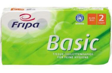 FRIPA Toilettenpapier Basic 2-lagig 100 % Recyclingpapier weiß 250 Bl./Rl. 8 Rl./Pack.