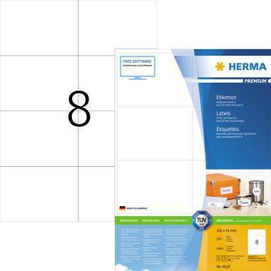 HERMA Universaletikett PREMIUM 105 x 74 mm (B x H) nicht wieder ablösbar Papier weiß 1.600 Etik./Pack.
