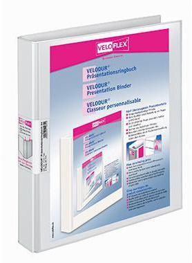 VELOFLEX Präsentationsringbuch VELODUR® 40mm DIN A4 2 Ringe D-Mechanik Pappe weiß