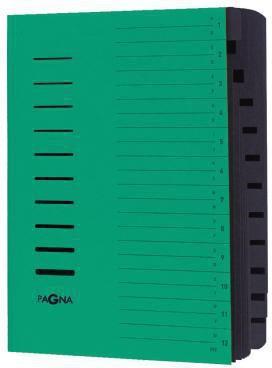 PAGNA Ordnungsmappe DIN A4 240g/m² Pressspankarton Farbe: grün Farbe des Fächerblocks: schwarz 12 Fächer