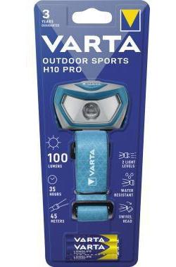 VARTA Stirnlampe Outdoor Sports H10 Pro High: 100 Im Low: 30lm High: 45 m Low: 22m LED High: 12 h Low: 35 AAA/Micro Kunststoff blau