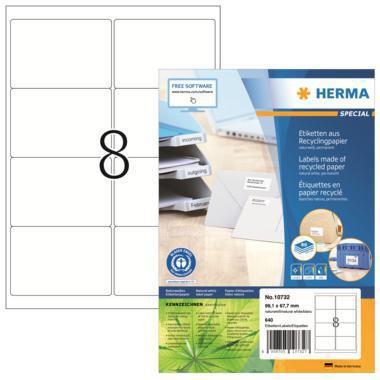 HERMA Universaletikett Recycling 99,1 x 67,7 mm (B x H) nicht wieder ablösbar Papier 100 % recycelt naturweiß 640 Etik./Pack.