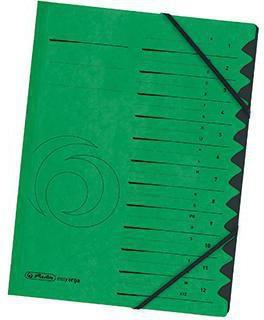herlitz Ordnungsmappe Qualitiy DIN A4 355g/m² Karton Farbe: grün Farbe des Fächerblocks: schwarz 12 Fächer