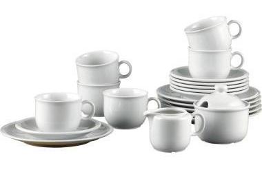 SELTMANN WEIDEN Kaffeeservice Compact 6 x Tassen Untertassen Kuchenteller 1 x Zuckerdose 1 x Sahnegießer Porzellan weiß 20 St./Pack.