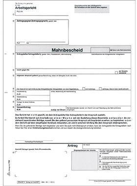 RNK VERLAG Mahnbescheid Arbeitsgericht DIN A4 selbstdurchschreibend 5 Durchschläge 6 Bl.