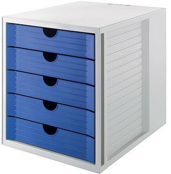 HAN Schubladenbox SYSTEMBOX KARMA 5 Schubladen DIN A4 DIN C4 Kunststoff 80-100 % Rezyklat Gehäusefarbe: öko-grau Farbe der Schublade: öko-blau