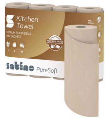 SATINO BY WEPA Küchenrolle PureSoft 3-lagig Papier 100 % recycelte Wellpappe softbeige 4 Rl./Pack.