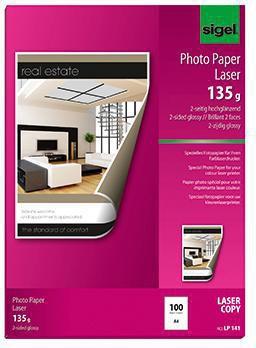 sigel Fotopapier DIN A4 21 x 29,7 cm (B x H) 135g/m² hochweiß hochglänzend 100 Bl./Pack.