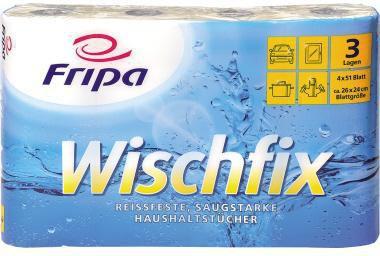 FRIPA Küchenrolle Wischfix 3-lagig 100 % Frischzellstoff hochweiß 4 Rl./Pack.
