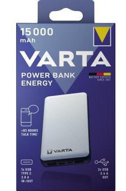 VARTA Powerbank Energy 74 x 138 x 21 mm (B x H x T) 2 x USB-A Micro-USB USB-C inkl. Micro-USB-Ladekabel weiß