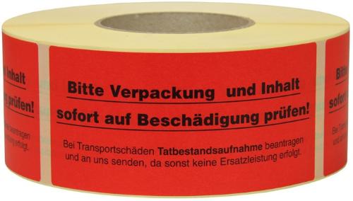 TransPak Hinweisetikett Maße 145x70mm Papier rot Verpackung u. Inhalt auf Beschäd. prüfen