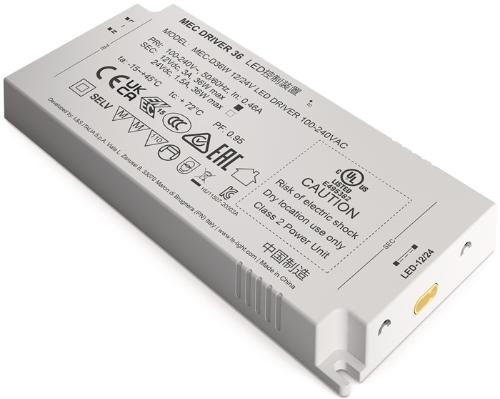 L&S LED Konverter 100-240 V / AC 12 + 24 V DC Länge 160 mm 36 W weiß glatt