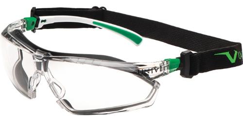 UNIVET Schutzbrille 506 UP Hybrid EN 166, EN 170 Bügel weiß grün, Scheibe klar Polycarbonat, mit Kopfband