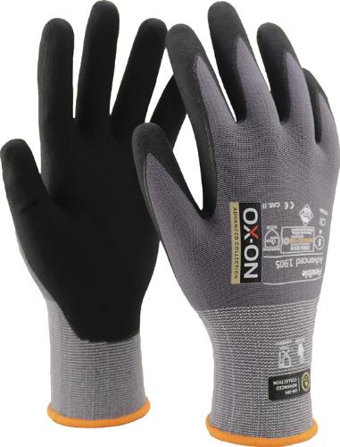 OX-ON Handschuhe Flexible Advanced 1905 Größe 6 schwarz/hellgrau EN 388, EN 420+A1 PSA-Kategorie II