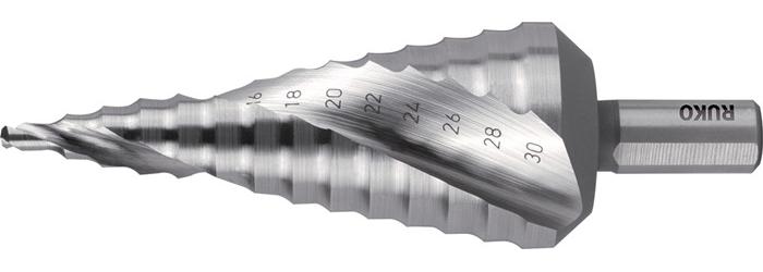 RUKO Stufenbohrer Bohrbereich 4 - 30 mm HSS-Co5 spiralgenutet Schneidenanzahl 2 Stufenanzahl 14