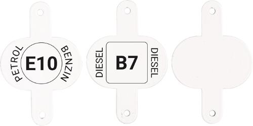 VALPRO Kraftstoffkennzeichen für 5/10/20l-Kanister Länge 70 mm Breite 7 mm Höhe 120 mm Set mit 3 Clip weiß 24 g