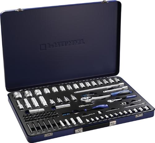 PROMAT Steckschlüsselsatz 91-teilig 1/4 + 1/2 ″ Schlüsselweiten 4-32 mm Anzahl Zähne 20/36 6-Kant