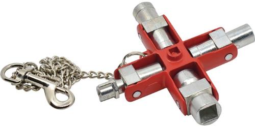 SCHUEBO Doppel-Schaltschrankschlüssel SuBMaster 9 in 1 14 Funktionen mit Karabinerhaken an Kette