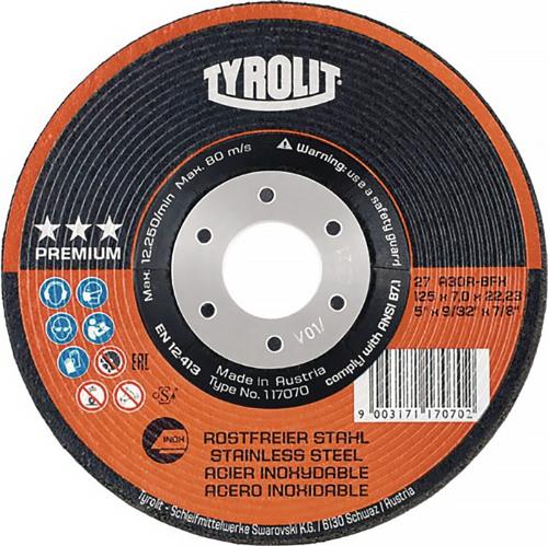 TYROLIT Schruppscheibe PREMIUM D125xS7mm Körnung 30 gekröpft Bohrung 22,23 mm