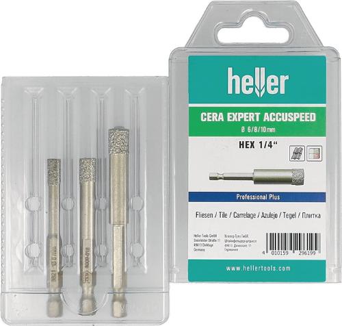 HELLER Feinsteinzeugbohrer Cera Expert Accuspeed 3-teilig Ø 6, 8, 10 mm Schaft 6-kant
