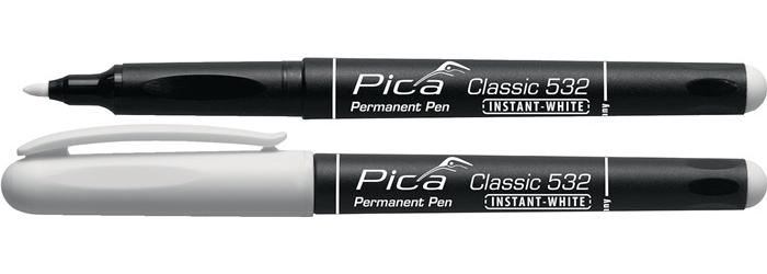 Pica Permanentmarker INSTANT WHITE weiß Strichbreite 1 - 2 mm Stift mit Clip