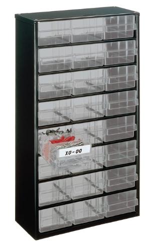 raaco Kleinteilemagazin B306xT150xH552mm galvan. Stahlblech 24 Schubladen Polypropylen dunkelblau / transparent