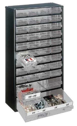 raaco Kleinteilemagazin B306xT150xH552mm galvan. Stahlblech 40 Schubladen Polypropylen dunkelblau / transparent