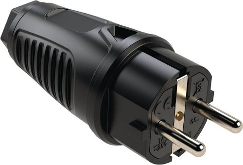 JÄGER Schutzkontaktstecker 10-/16 ~ A 250 V schwarz IP54 Vollgummi