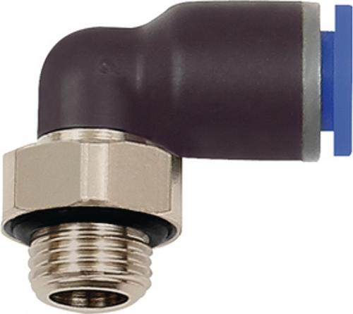 RIEGLER L-Steckverschraubung Blaue Serie Außengewinde G 1/4 ″ SW 17 mm mit O-Ring, drehbar zylindrisch 8 mm