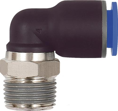 RIEGLER L-Steckverschraubung Blaue Serie Außengewinde R 1/2 ″ SW 21 mm mit Gewindebeschichtung, drehbar konisch 10 mm